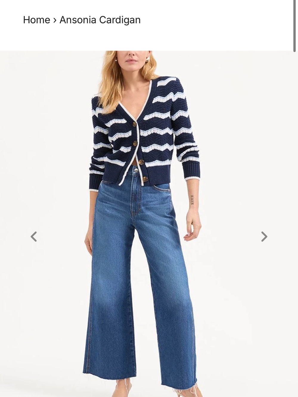 Veronica Beard Navy & White Striped V-Neck Cardigan